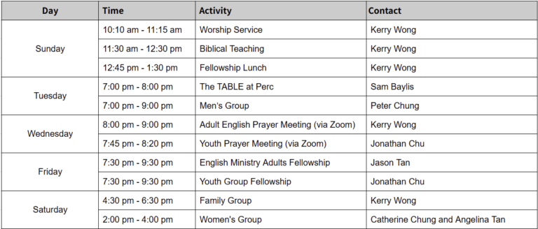 English Weekly Schedule Photo